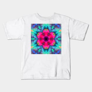 Psychedelic Mandala Flower Pink Blue and Green Kids T-Shirt